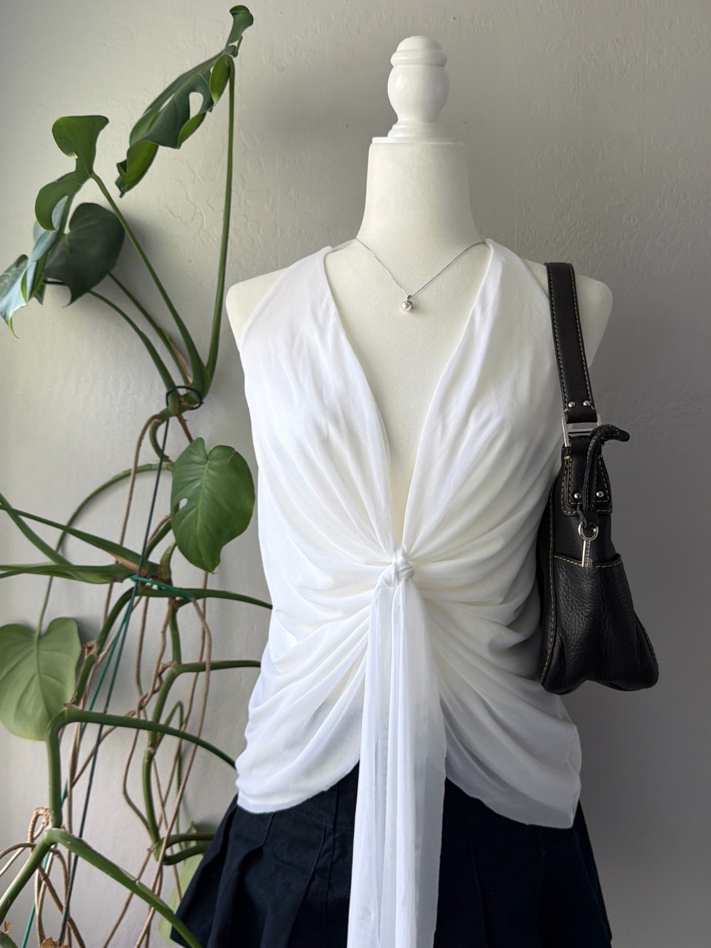 White Fox Twist-Front Sleeveless Tie Top